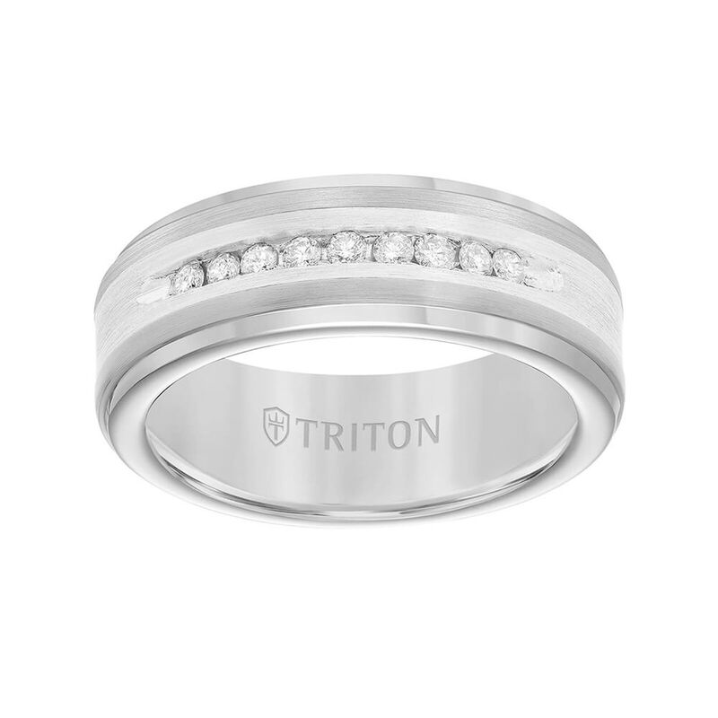 TRITON Stone Contemporary Comfort Fit Satin Finish Diamond Band in Tungsten & Silver, 8 mm&nbsp; image number 2
