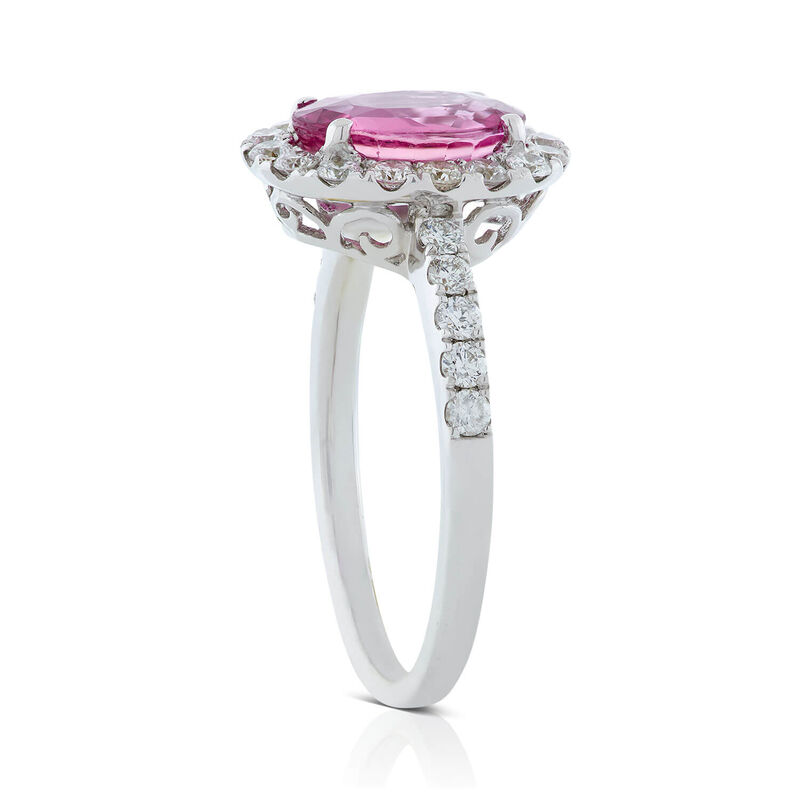 Oval Pink Sapphire & Diamond Halo Ring 14K image number 1