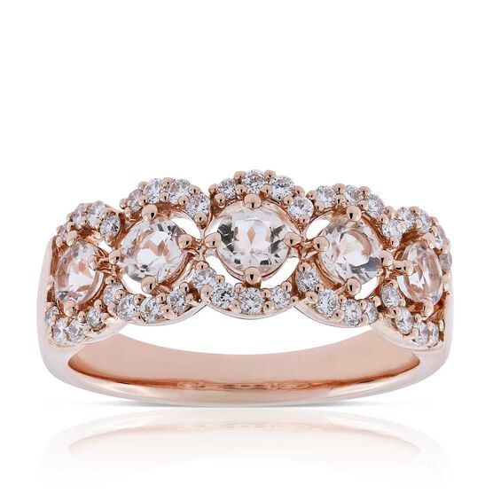 Rose Gold 5-Stone Morganite & Diamond Ring 14K