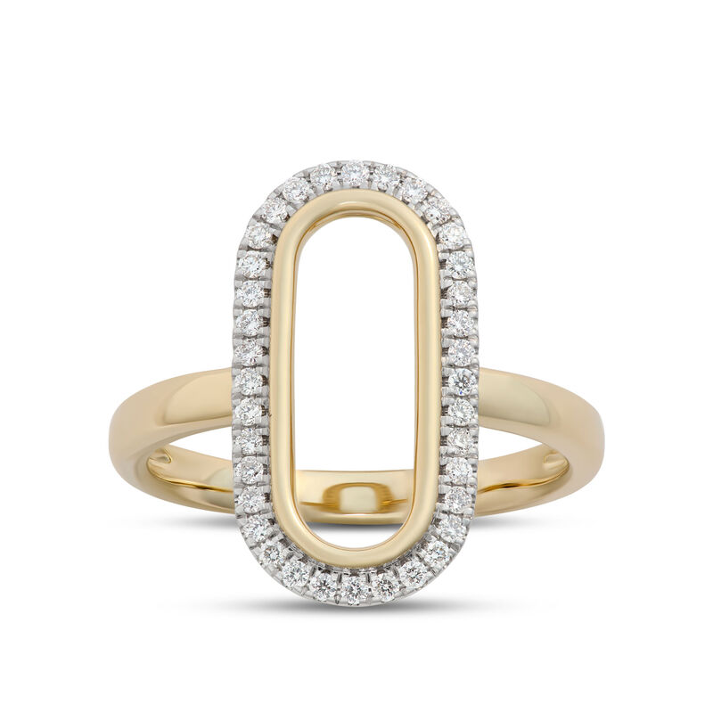 Oval Shaped Open Center Diamond Ring, 14K White and Yellow Gold image number 0