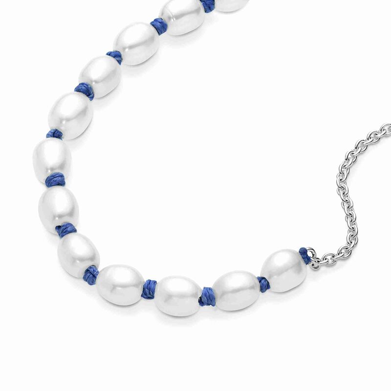 Freshwater Cultured Pearl Blue Cord Chain Bracelet image number 3
