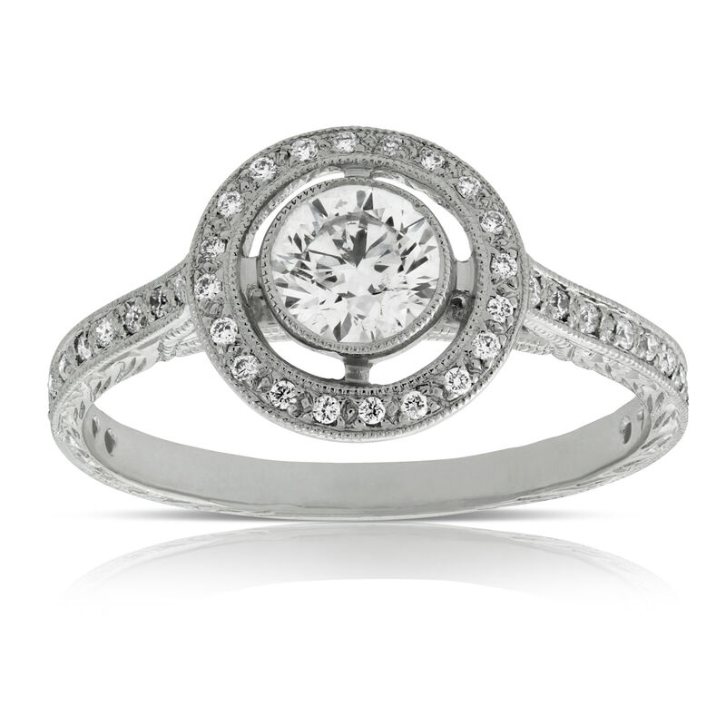 Bezel Set Halo Diamond Engagement Ring 14K image number 1
