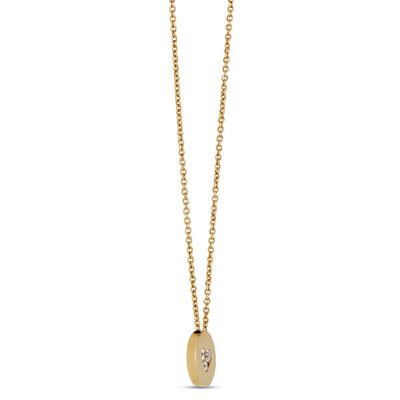 Classic Disc Pendant Necklace with Round Diamonds, 1/10 Total Carat Weight, 14K Yellow Gold