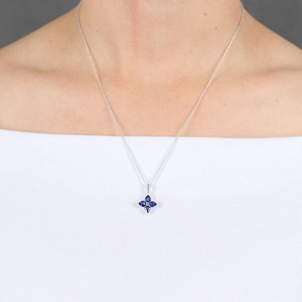 Sapphire & Diamond Flower Pendant 14K