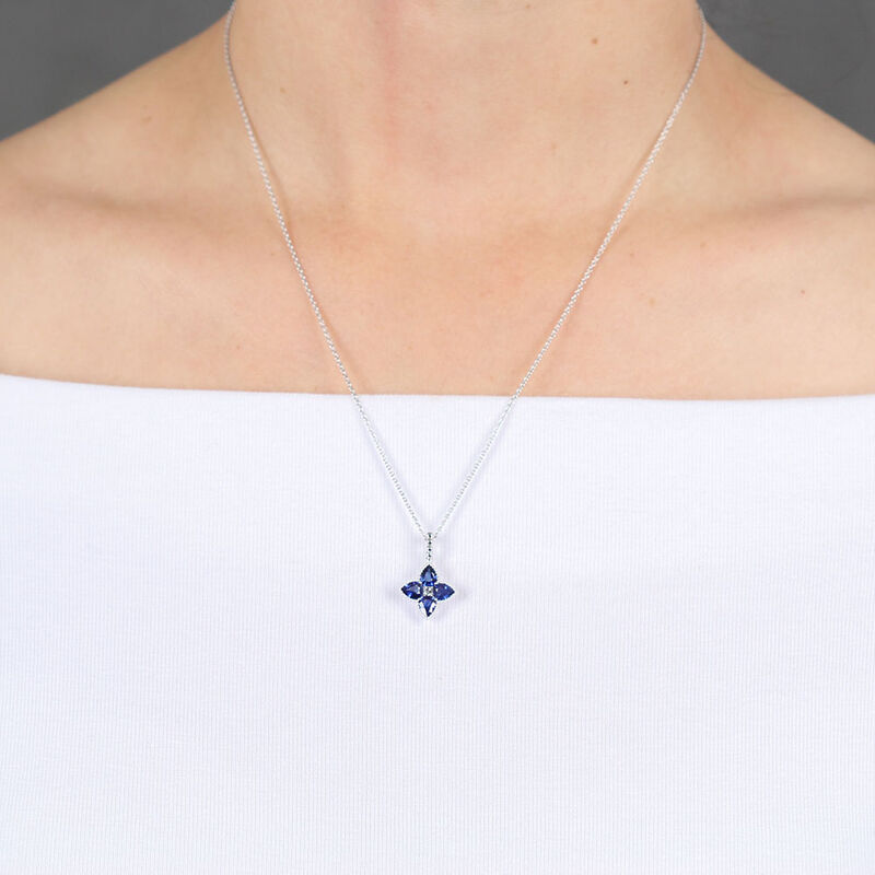 Sapphire & Diamond Flower Pendant 14K image number 1