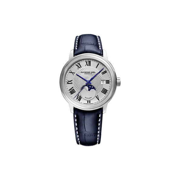 Raymond Weil Maestro Moon Phase Automatic Leather Strap Watch, 40mm