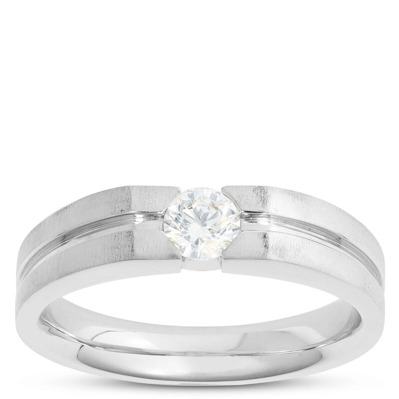 Gents Negative Channel Diamond Ring, 18K White Gold image number 0