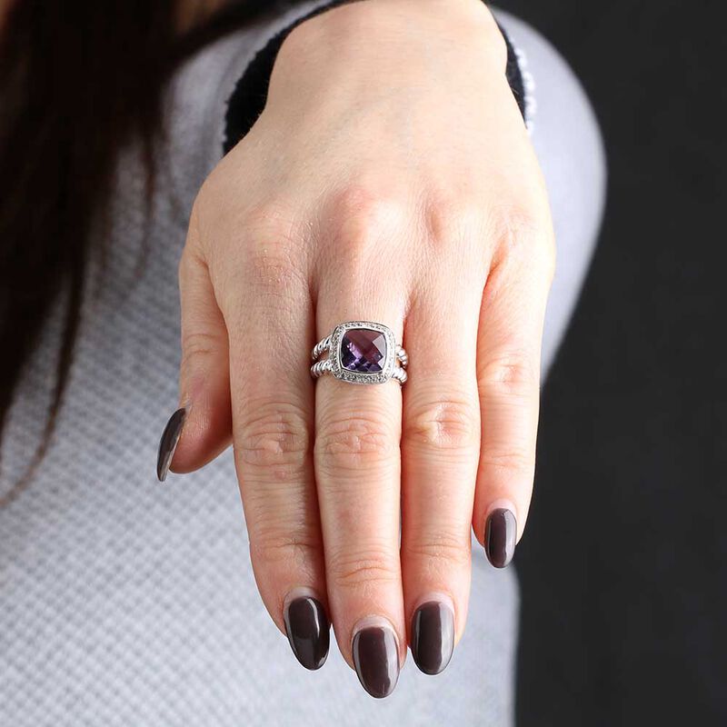 Amethyst & White Sapphire Ring 14K image number 1