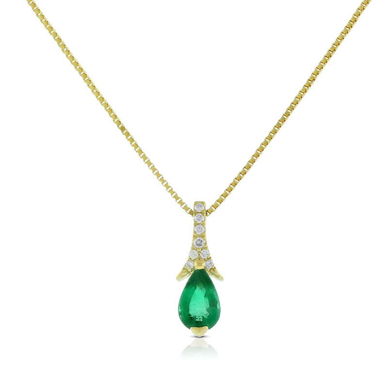 Pear-Shaped Emerald & Diamond Necklace 14K image number 1