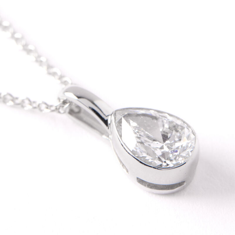 Invisible Bezel Solitaire Pear Shaped Diamond Pendant Necklace, 14K White Gold image number 1