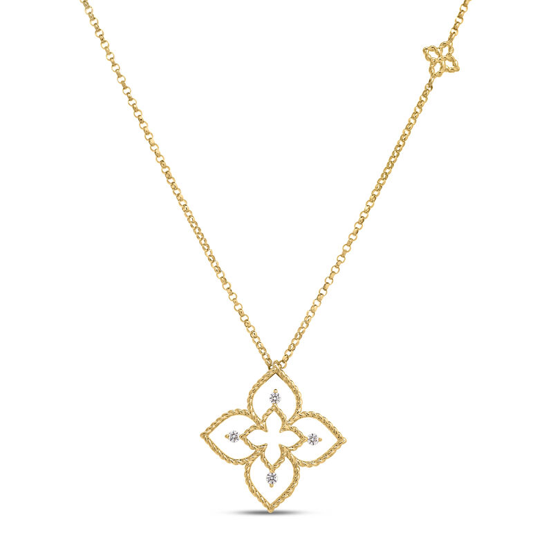 Roberto Coin 18K Yellow Gold Princess Flower Open Frame Diamond Necklace image number 0