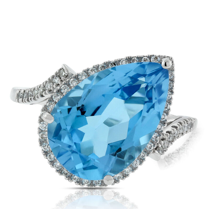Pear Blue Topaz & Diamond Ring 14K image number 2