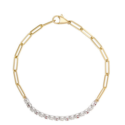 Paperclip Round Ruby and Diamond Bracelet in 14K Yellow Gold