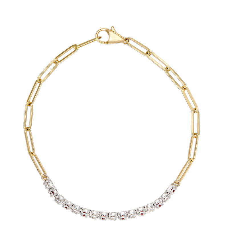 Paperclip Round Ruby and Diamond Bracelet in 14K Yellow Gold image number 1