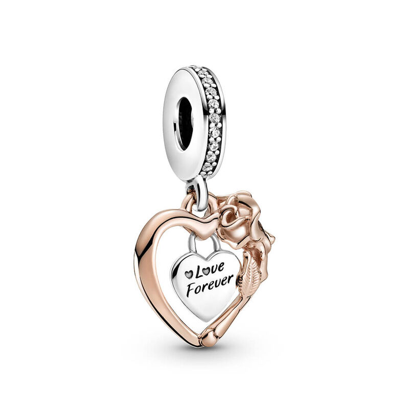 Pandora Heart & Rose Flower CZ Dangle Charm image number 1