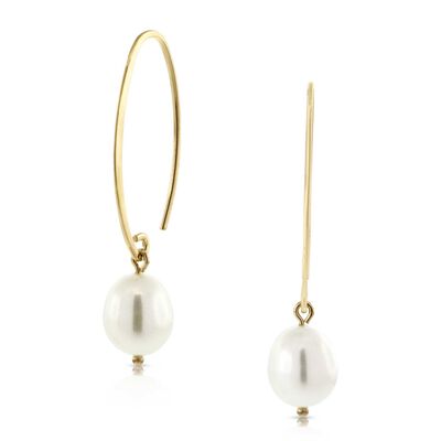Freshwater Cultured Pearl Drop Oval Wire Earrings 14K