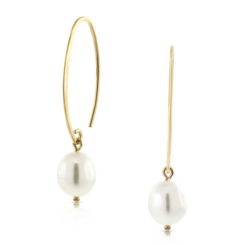 Freshwater Cultured Pearl Drop Oval Wire Earrings 14K image number 0