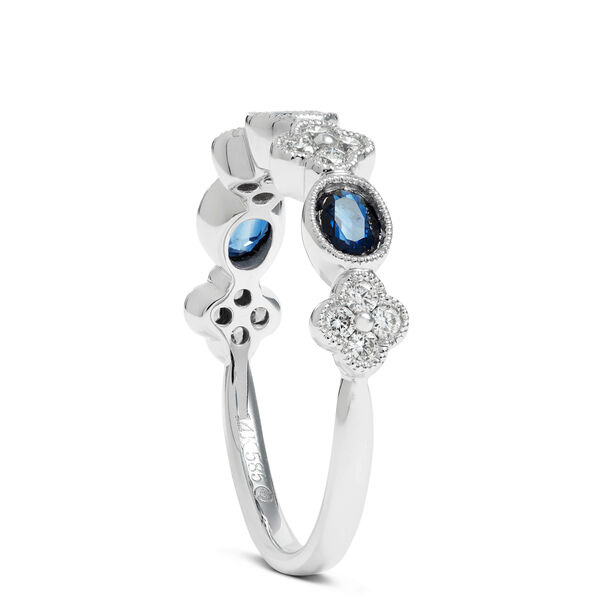 Oval Sapphire and Diamond Cluster Ring, 14K White Gold