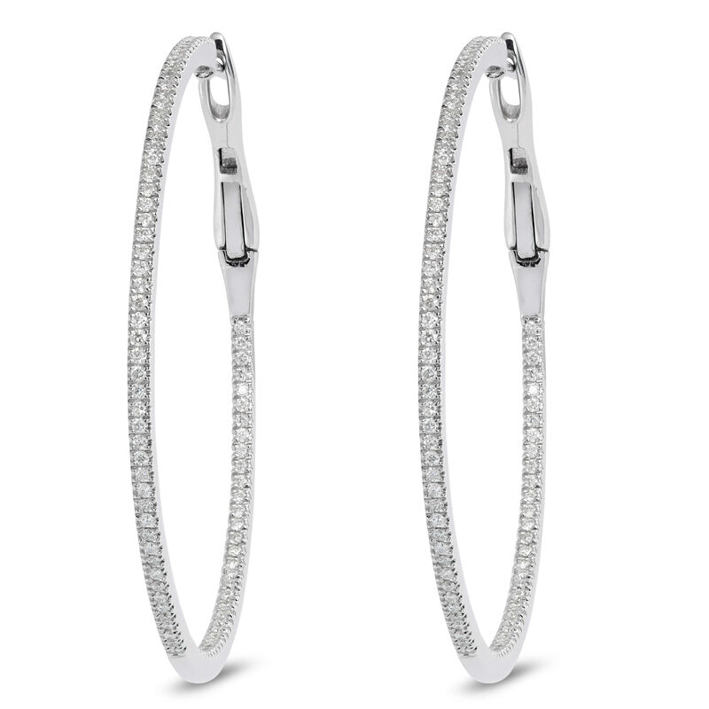 Diamond Hoop Earrings, 14K White Gold 43mm image number 0