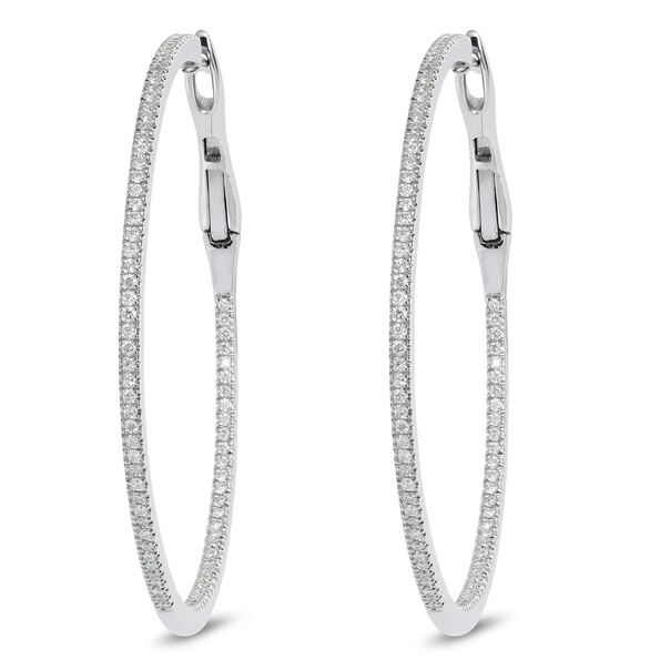 Diamond Hoop Earrings, 14K White Gold 43mm