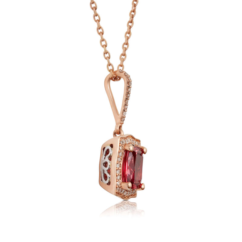 Rose Gold Cushion Pink Spinel & Diamond Halo Necklace 14K image number 2