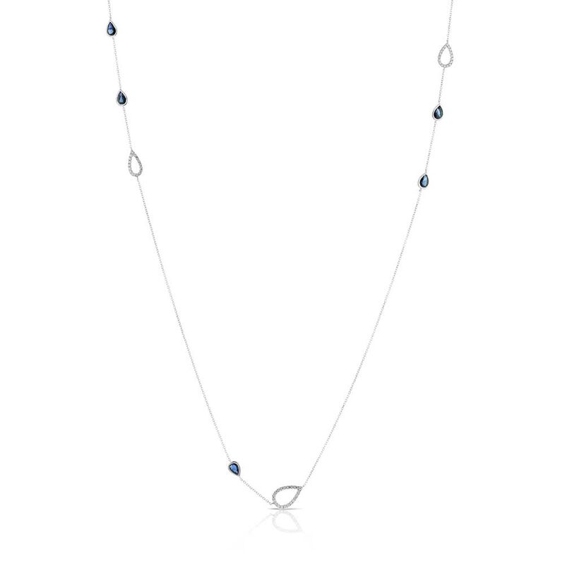 Sapphire & Diamond Pear Station Necklace 14K, 32" image number 1
