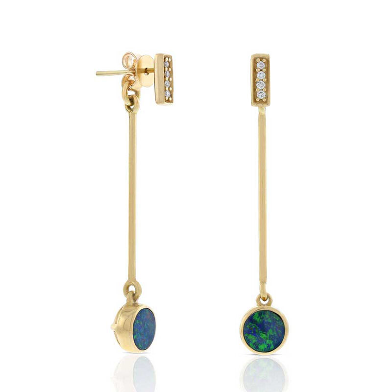 Opal Doublet & Diamond Dangle Earrings 14K image number 0