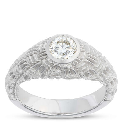 Gents Fluted Shank Diamond Ring, 18K White Gold