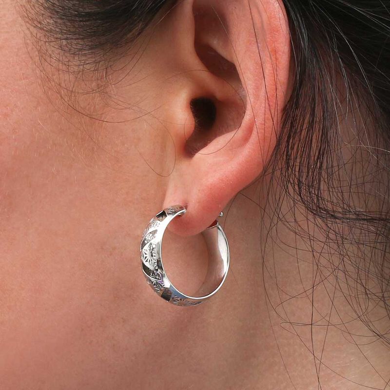 Toscano Laser Cut Out Hoop Earrings 14K image number 2