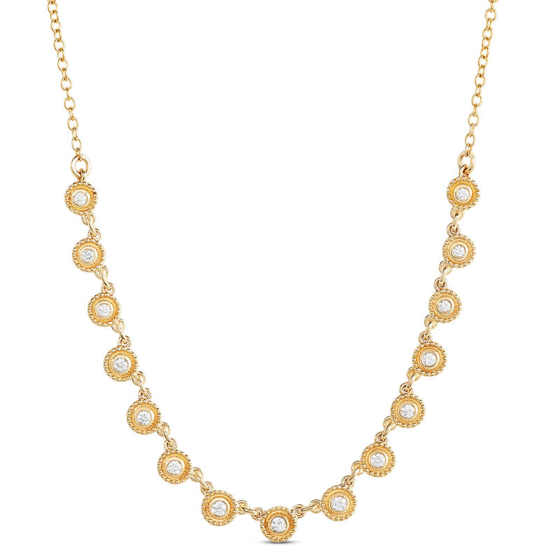 Round Diamond Necklace with Milgrain Bezel Settings image number 0