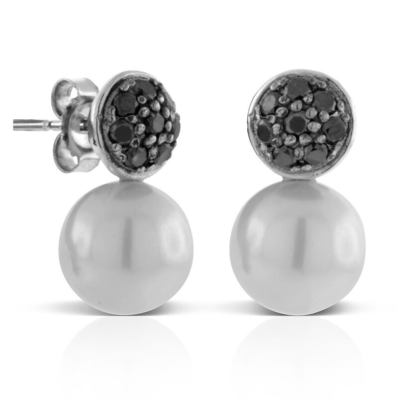 Cultured Freshwater Pearl & Black Diamond Earrings 14K image number 0