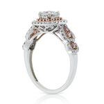Pink & White Diamond Double Halo Ring 14K