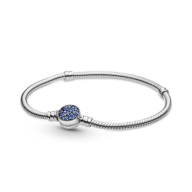Pandora Moments Sparkling Blue Crystal Disc Clasp Snake Chain Bracelet image number 0