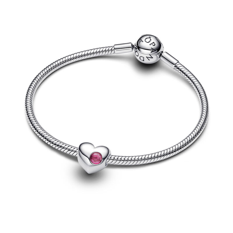 Pandora Engravable Pink Stone Heart Charm image number 1