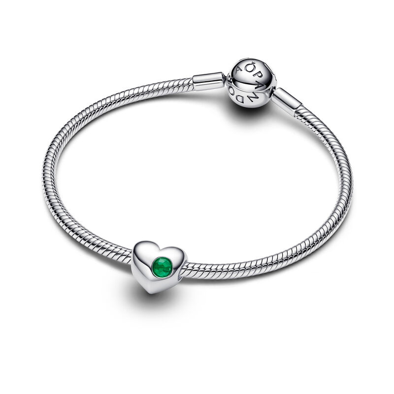 Pandora Engravable Green Stone Heart Charm image number 2