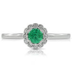 Emerald & Diamond Halo Ring 14K