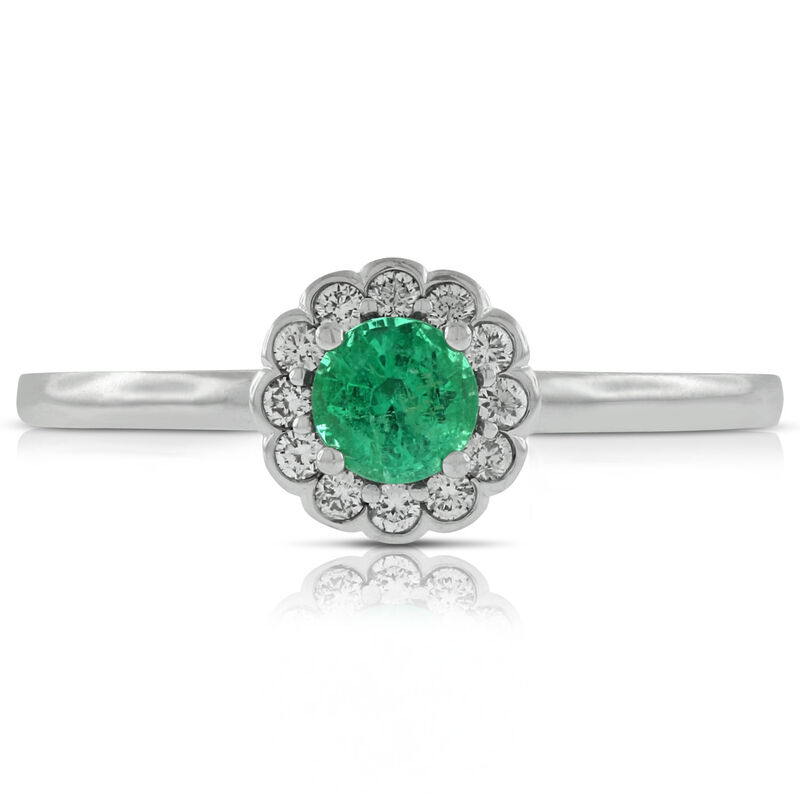 Emerald & Diamond Halo Ring 14K image number 1