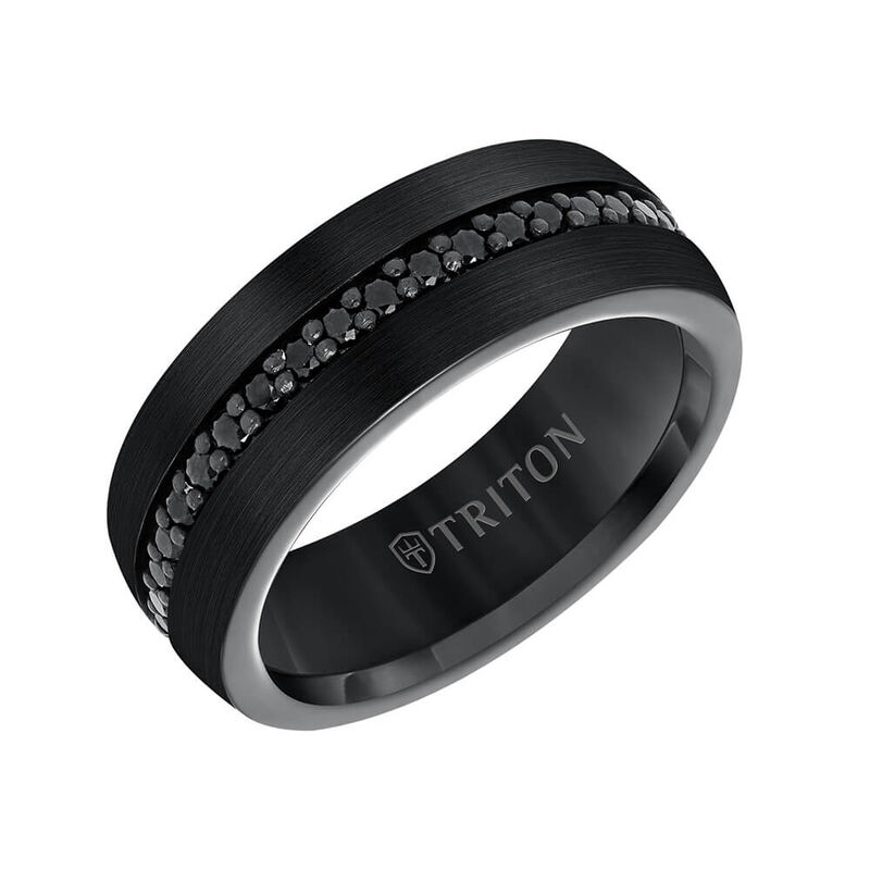TRITON Stone Comfort Fit Black Sapphire Eternity Band in Black Tungsten, 8 mm image number 0