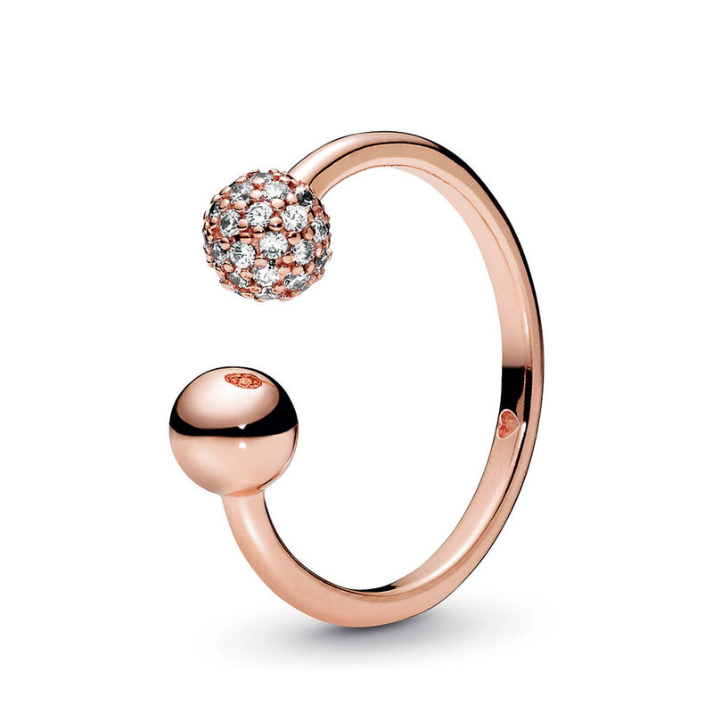 Pandora Polished & Pavé CZ Bead Open Ring image number 0