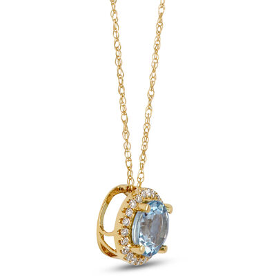 Round Aquamarine Pendant Necklace, 14K Yellow Gold