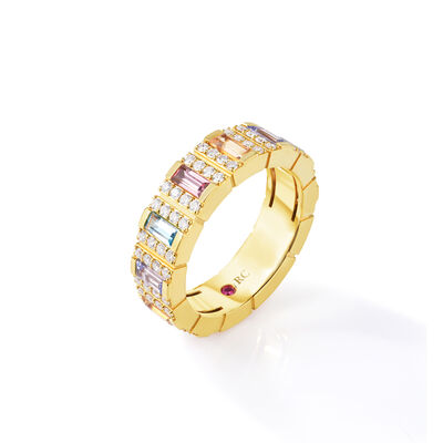 Roberto Coin 18K Yellow Gold Obelisco Pav&eacute; Diamond And Mixed Gesmstones Ring Size 6.5