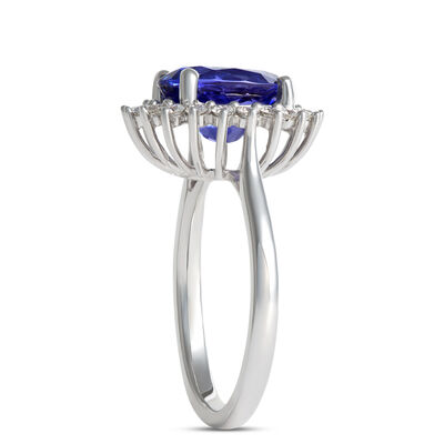 Oval Tanzanite and Diamond Halo Ring, 14K White Gold