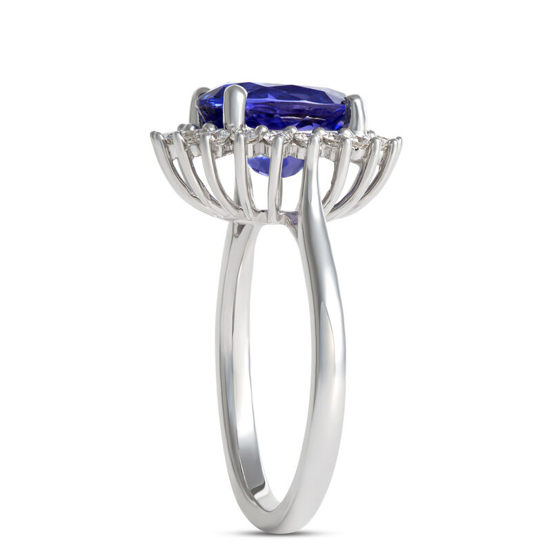 Oval Tanzanite and Diamond Halo Ring, 14K White Gold image number 1