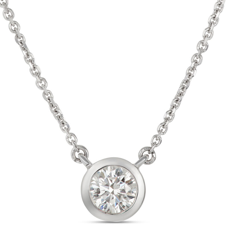 Bezel-Set Solitaire Diamond Necklace, 18K White Gold image number 0