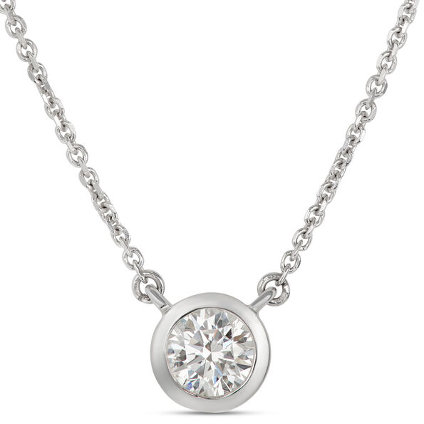 Bezel-Set Solitaire Diamond Necklace, 18K White Gold