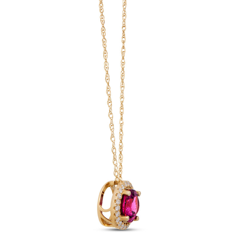 Round Rhodolite Halo Necklace, 14K Yellow Gold image number 2