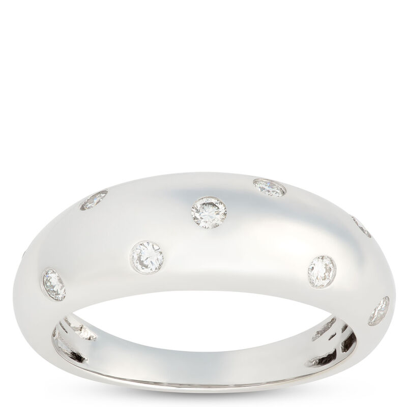 Dome Ring with Scattered Round Accent Diamonds, 14K White Gold image number 0