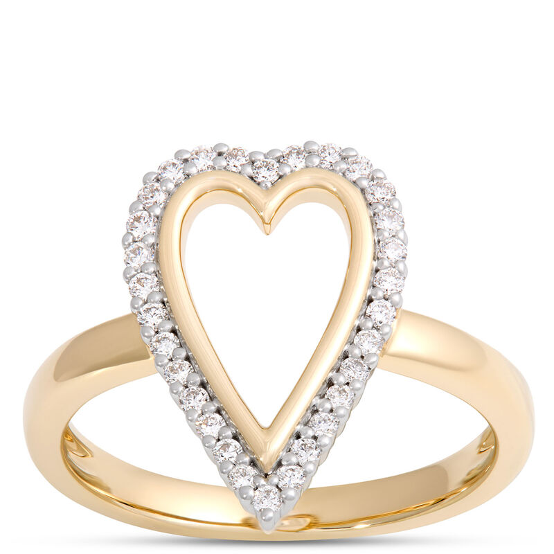 Open Center Heart Shaped Ring with Diamonds, 14K Yellow Gold image number 0