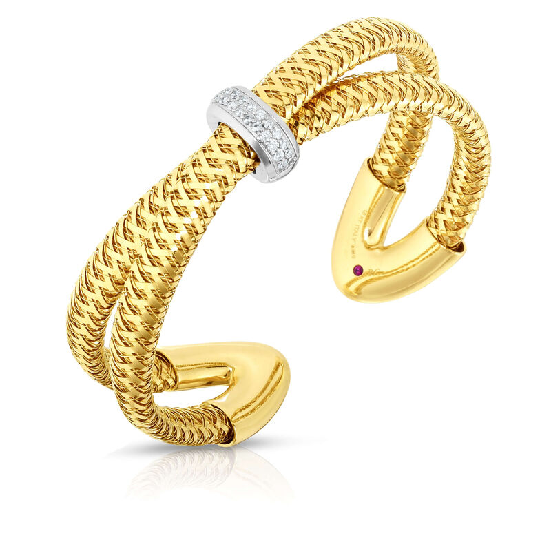 Roberto Coin Primavera Two-Tone Diamond Cuff Bracelet 18K image number 0