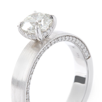 Bella Ponte Round Diamond Engagement Ring, Brushed 14K White Gold